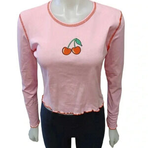 Dolls kill Delia Long Sleeve Pink Cherry Top  Size Large
